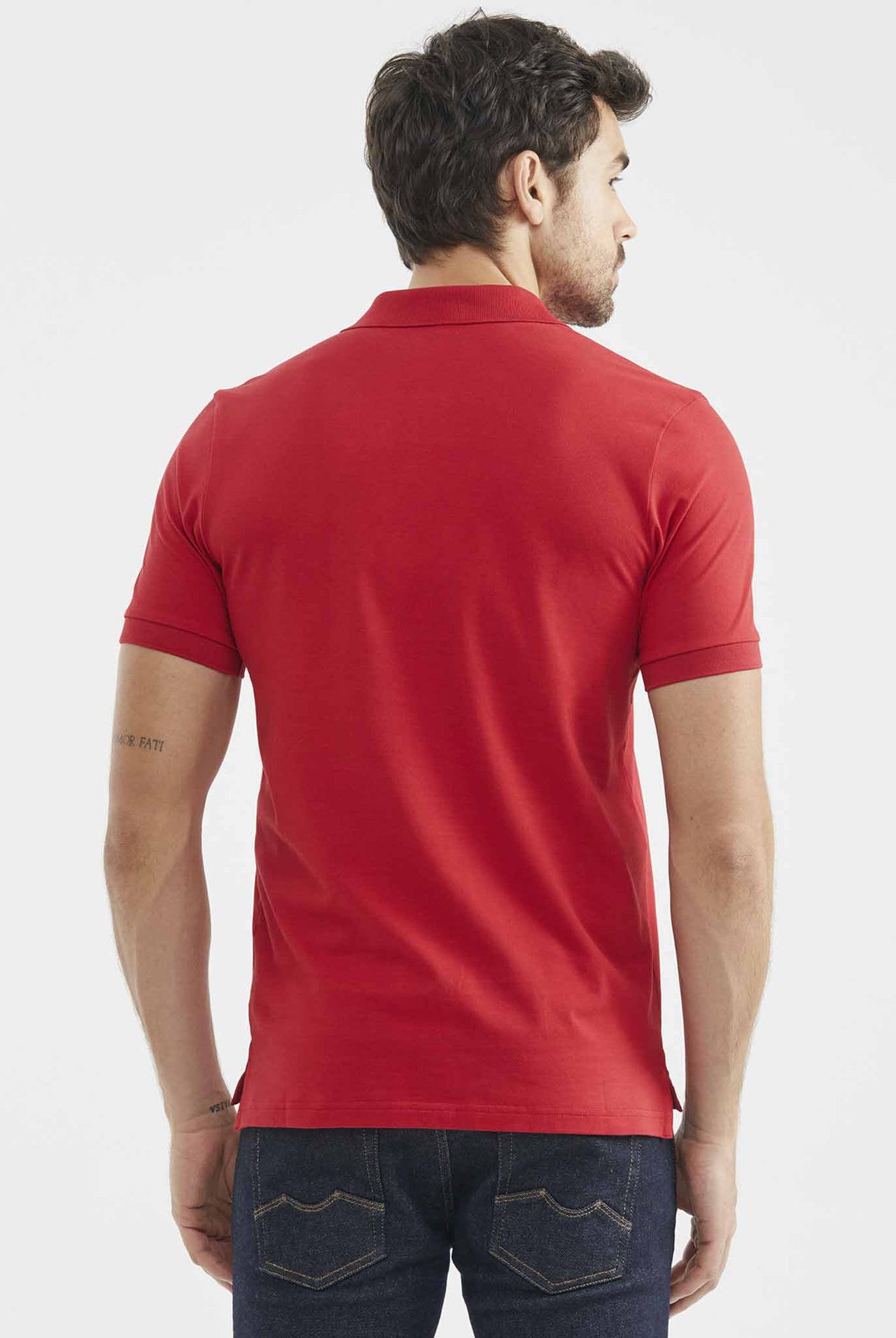 Camiseta Tipo Polo Chevignon Slim Fit Manga Corta, Cuello Tejidos Tono Rojo