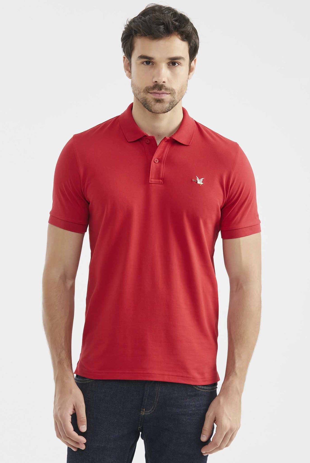 Camiseta Tipo Polo Chevignon Slim Fit Manga Corta, Cuello Tejidos Tono Rojo