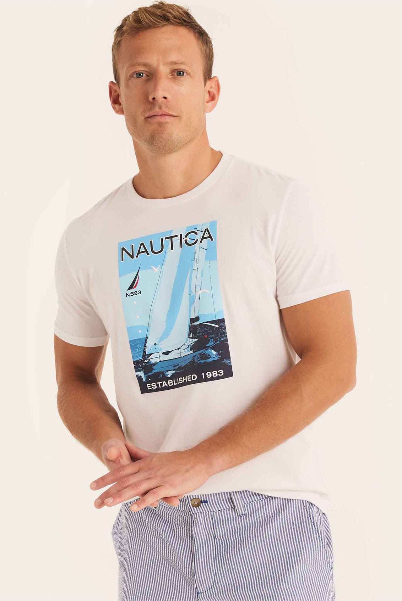 Camiseta Nautica 1BW Bright Wht Holiday Blanco