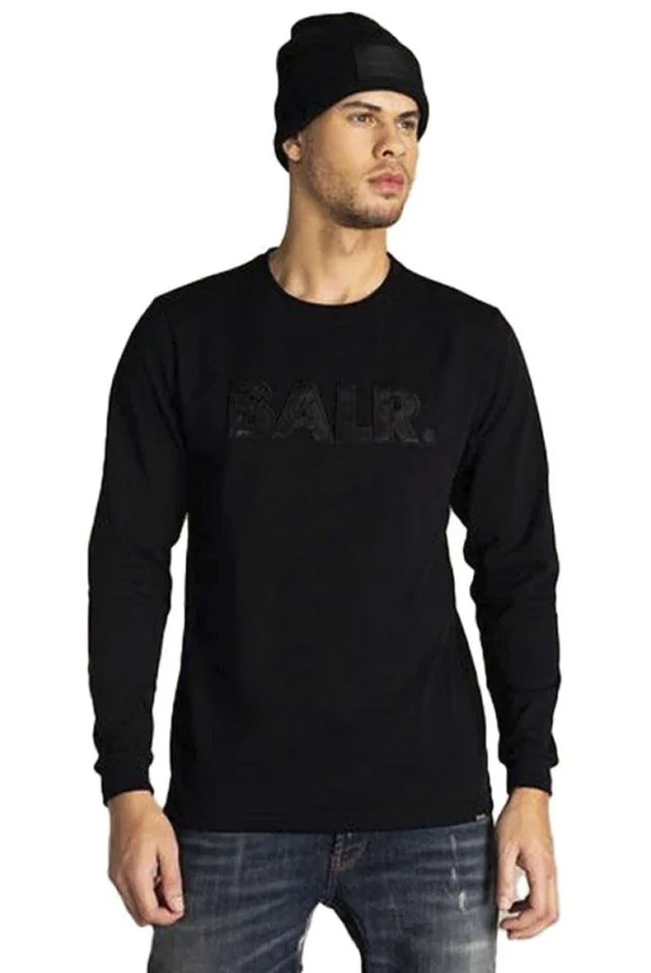 Camiseta Balr Olaf Straight Satin Embro Longsleeve Negro