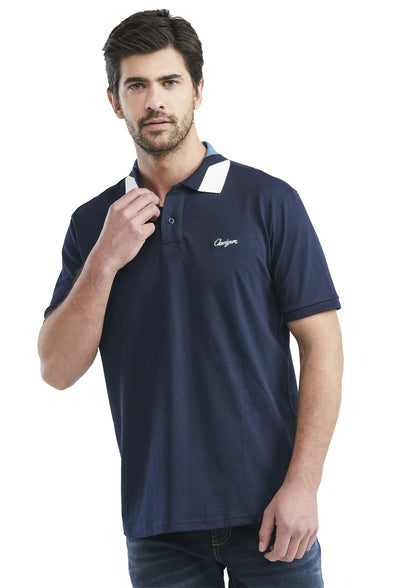 Camiseta Tipo Polo Chevignon Manga Corta, Cuello Tejido en Contraste - Azul