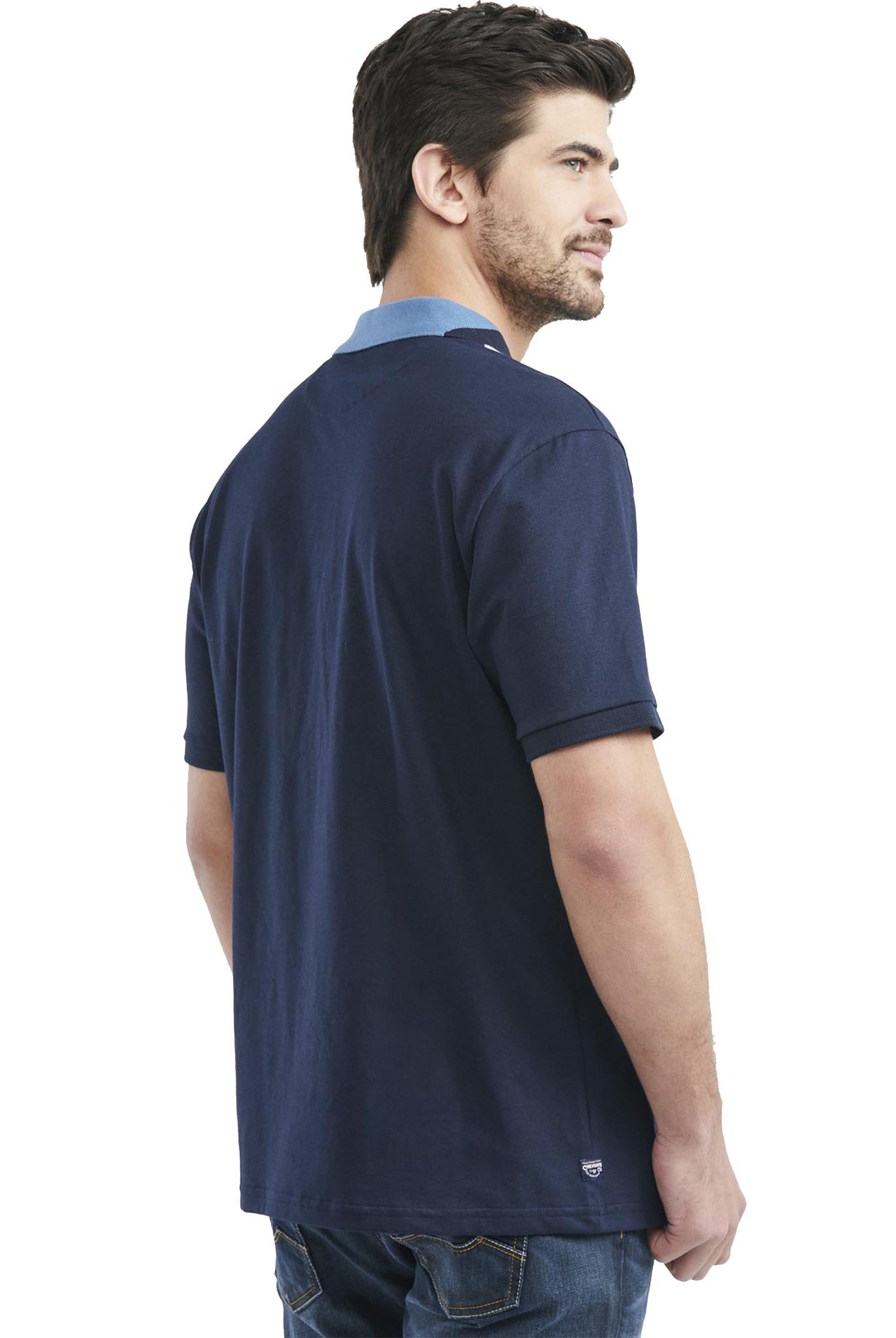 Camiseta Tipo Polo Chevignon Manga Corta, Cuello Tejido en Contraste - Azul
