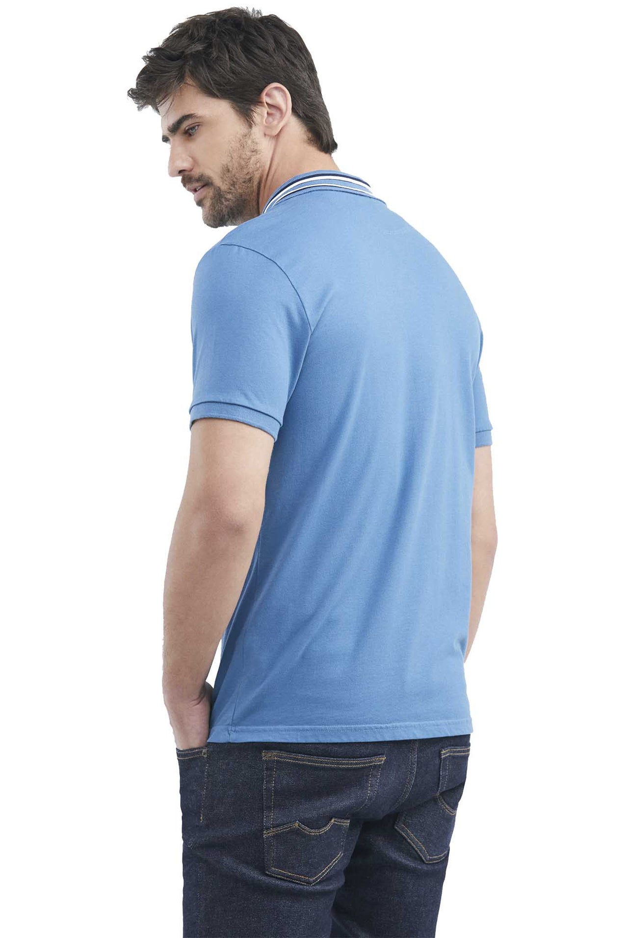 Camiseta Tipo Polo Chevignon Manga Corta Y Puños Tejidos - Azul