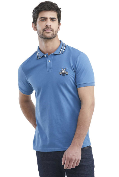 Camiseta Tipo Polo Chevignon Manga Corta Y Puños Tejidos - Azul