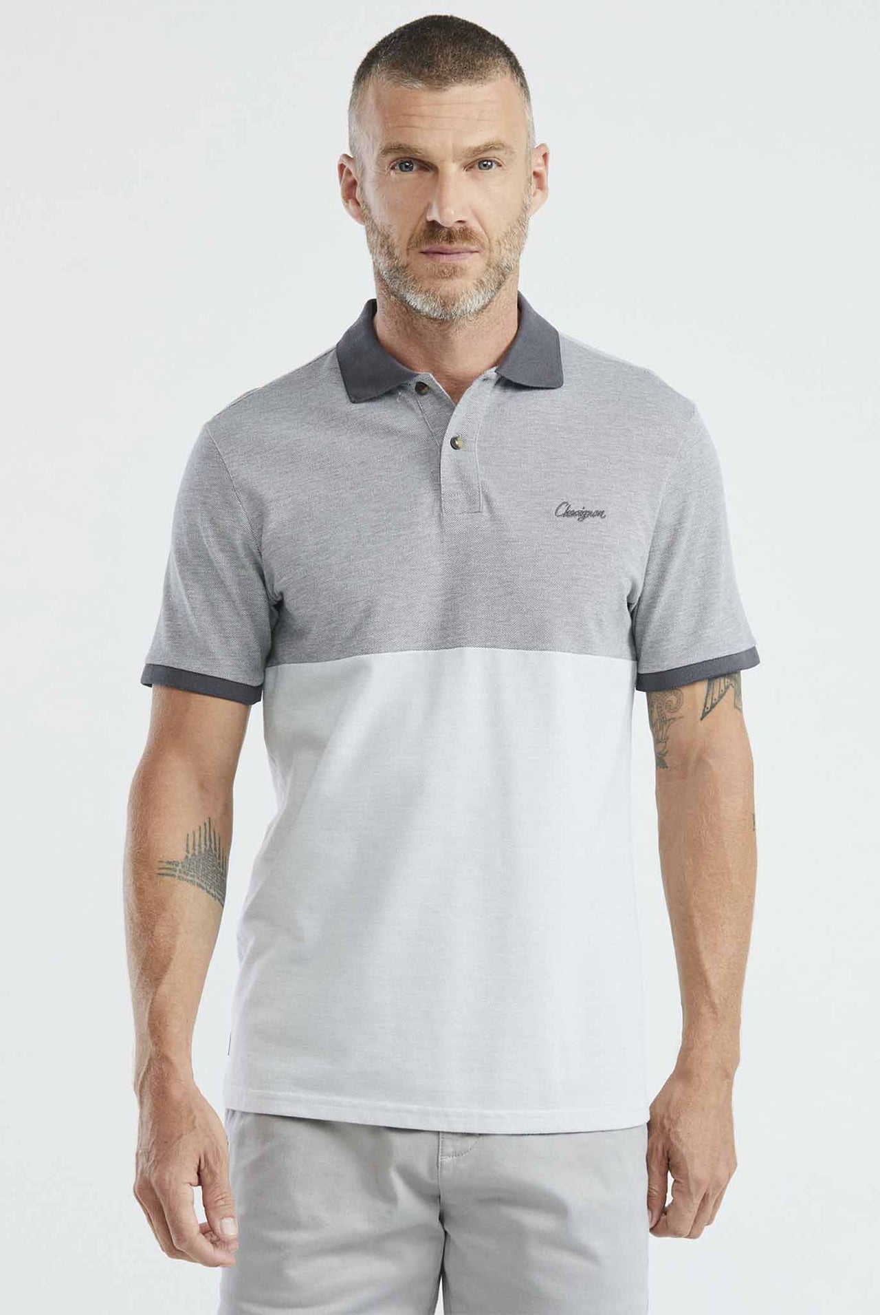 Camiseta Tipo Polo Chevignon Manga Corta Tono A Tono Color Gris