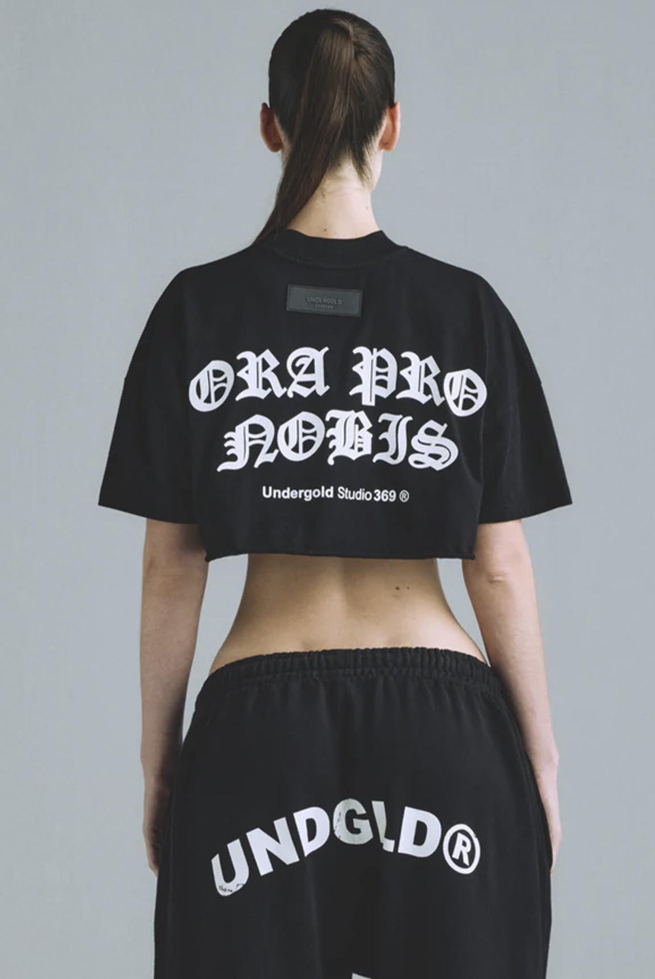 Crop Top Undergold Gratia Plena Ora Pro Nobis Black