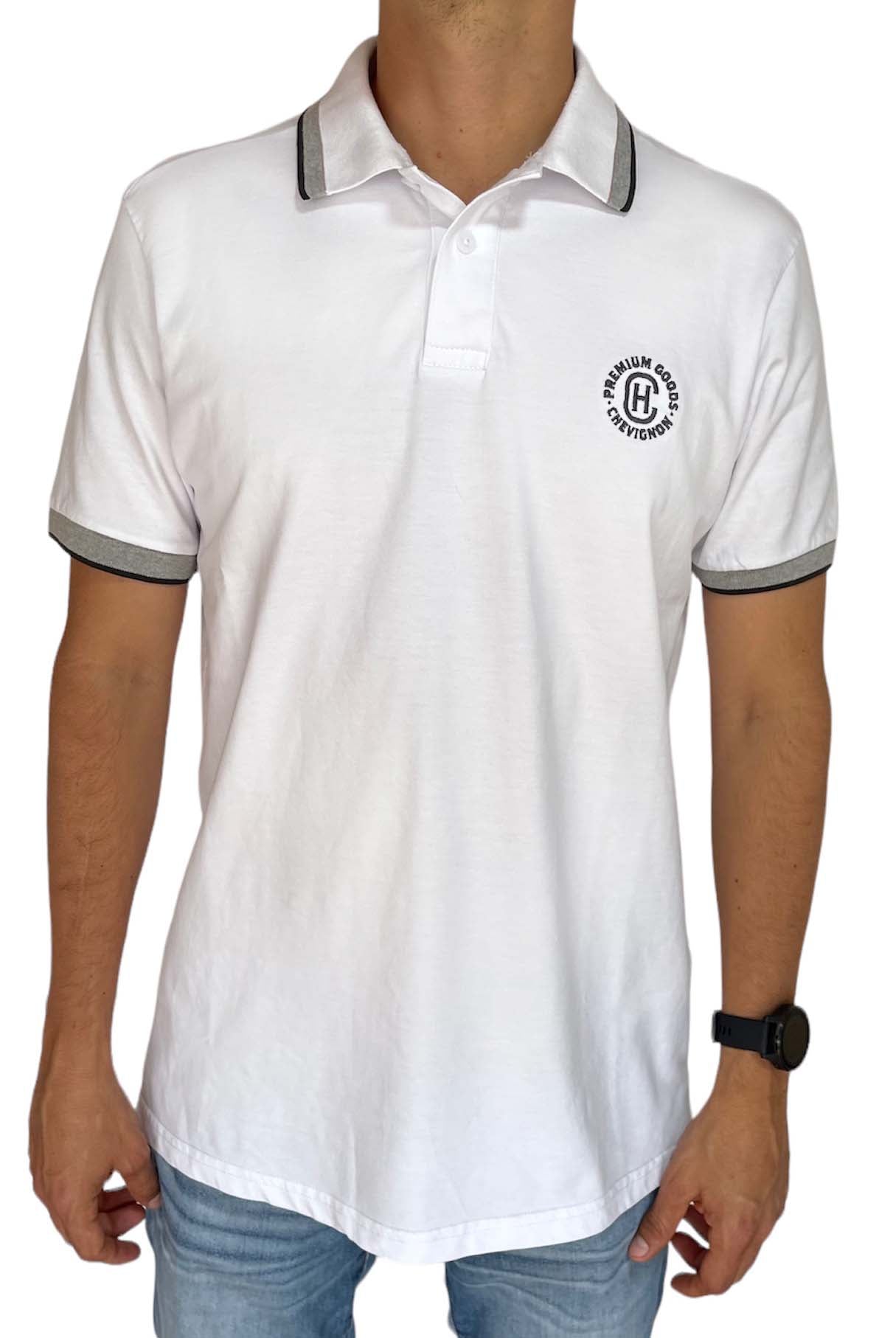 Camiseta Tipo Polo Chevignon Blanco Manga corta, Puño Y Cuello Con Rayas en contraste - Classic