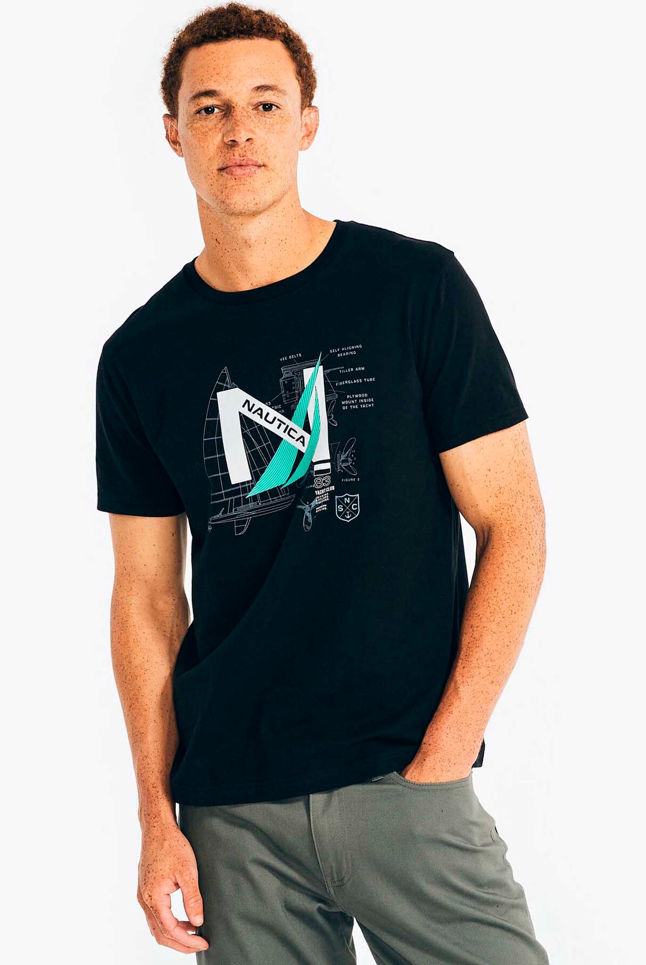 Camiseta Nautica Negro Con Logotipo De Yate