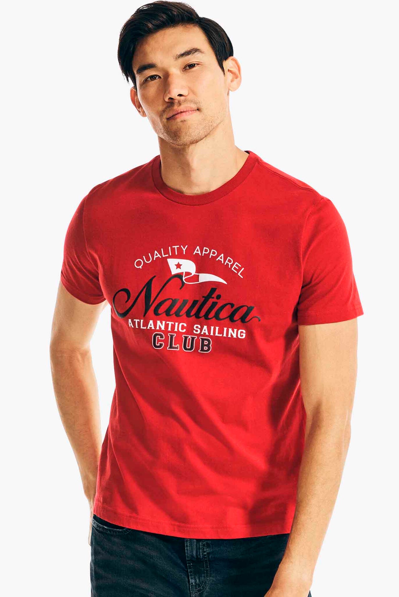 Camiseta Nautica Grafica De Navegación Del Atlántico-Rojo