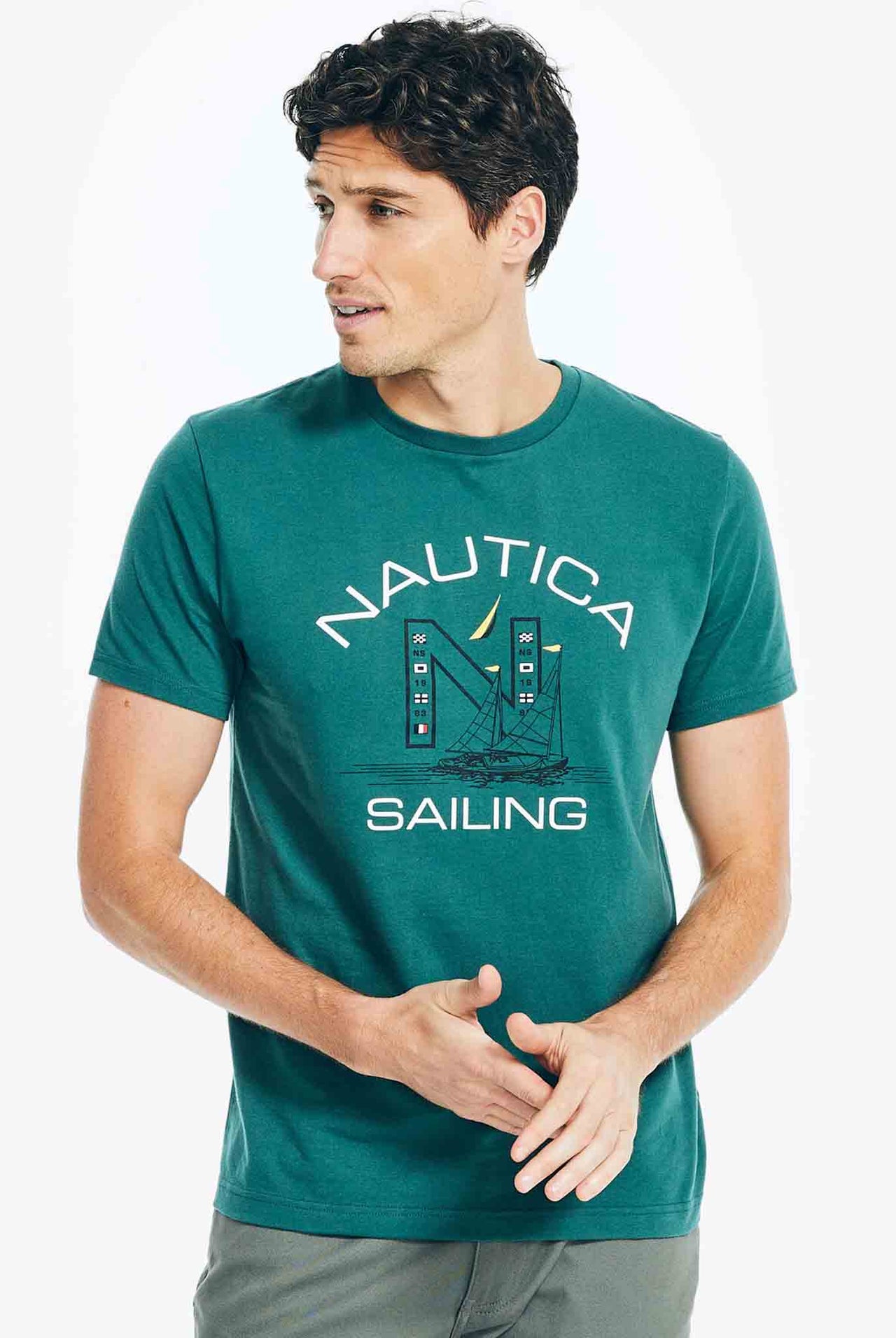 Camiseta Nautica Verde Vibrante Con Logo De Navegación