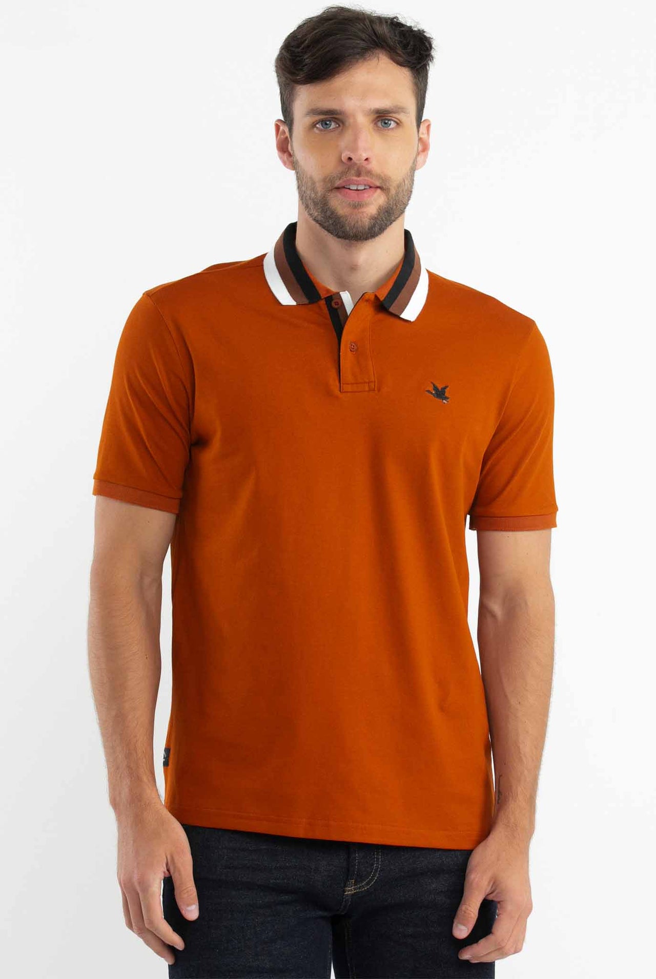 Polo Chevignon Naranja, Cuello Bicolor Con Rayas Gruesas En Contraste - Classic Fit