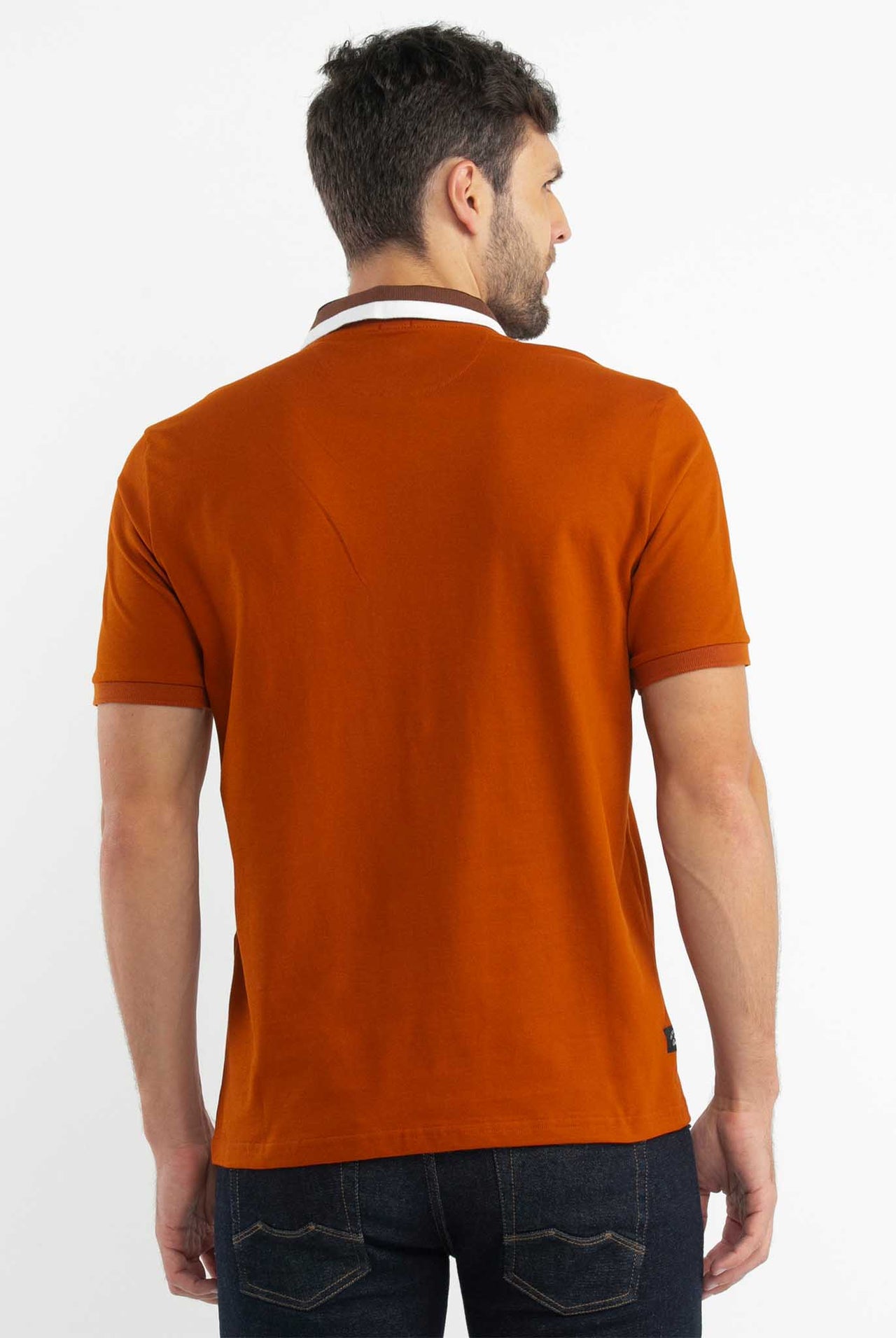 Polo Chevignon Naranja, Cuello Bicolor Con Rayas Gruesas En Contraste - Classic Fit
