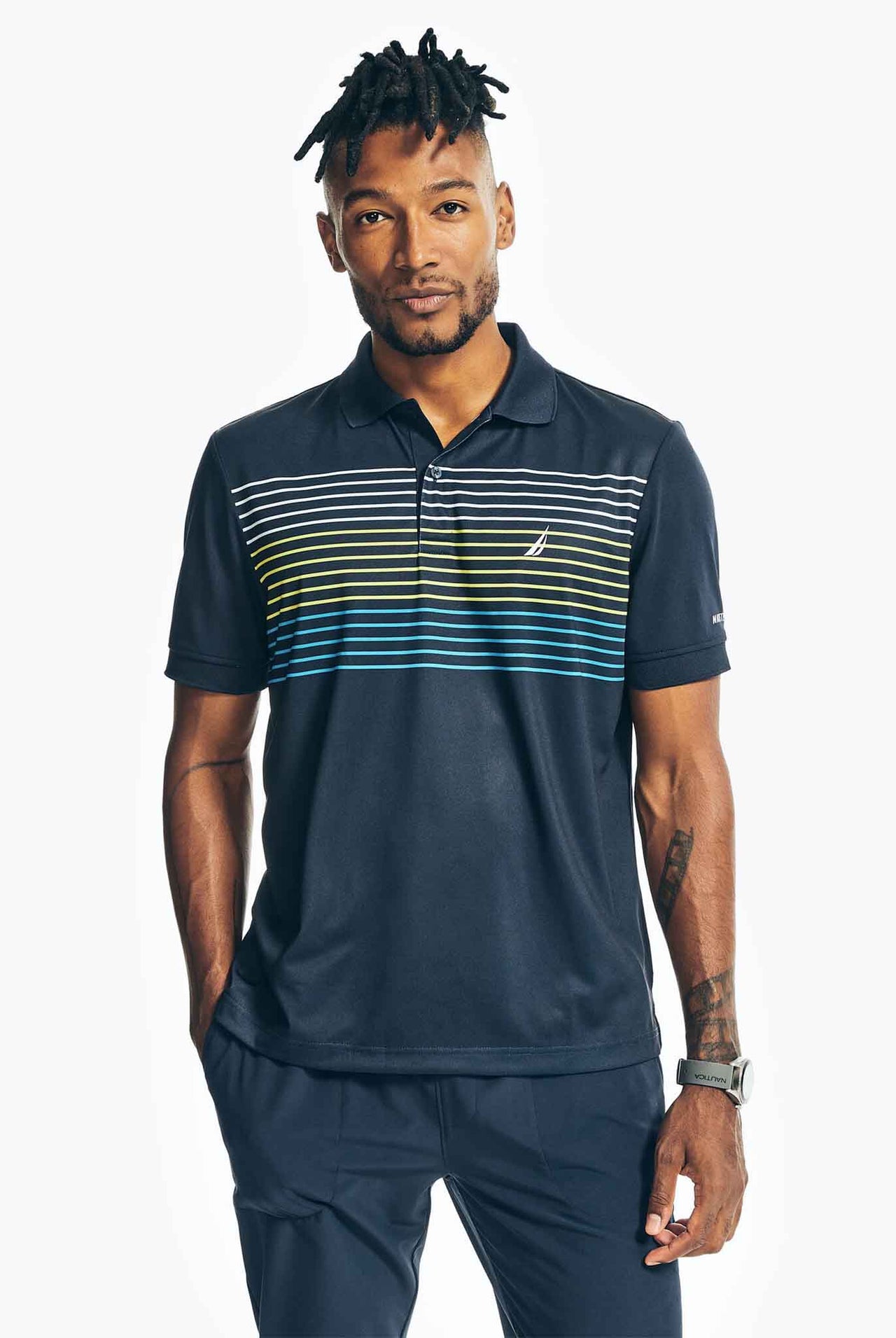 Polo Nautica Classic Fit Navtech Azul Con Rayas