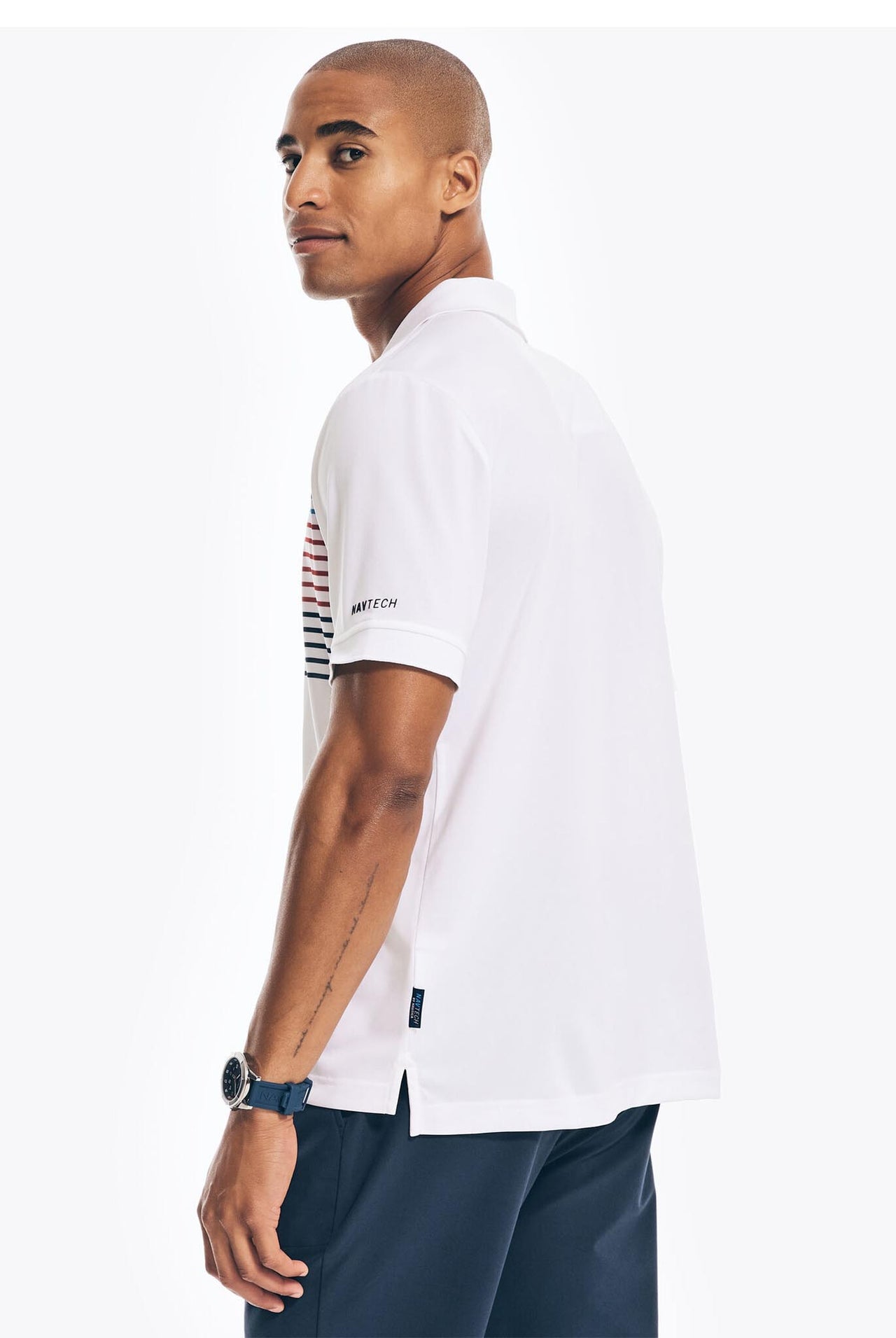 Polo Nautica Classic Fit Navtech Blanco Con Rayas