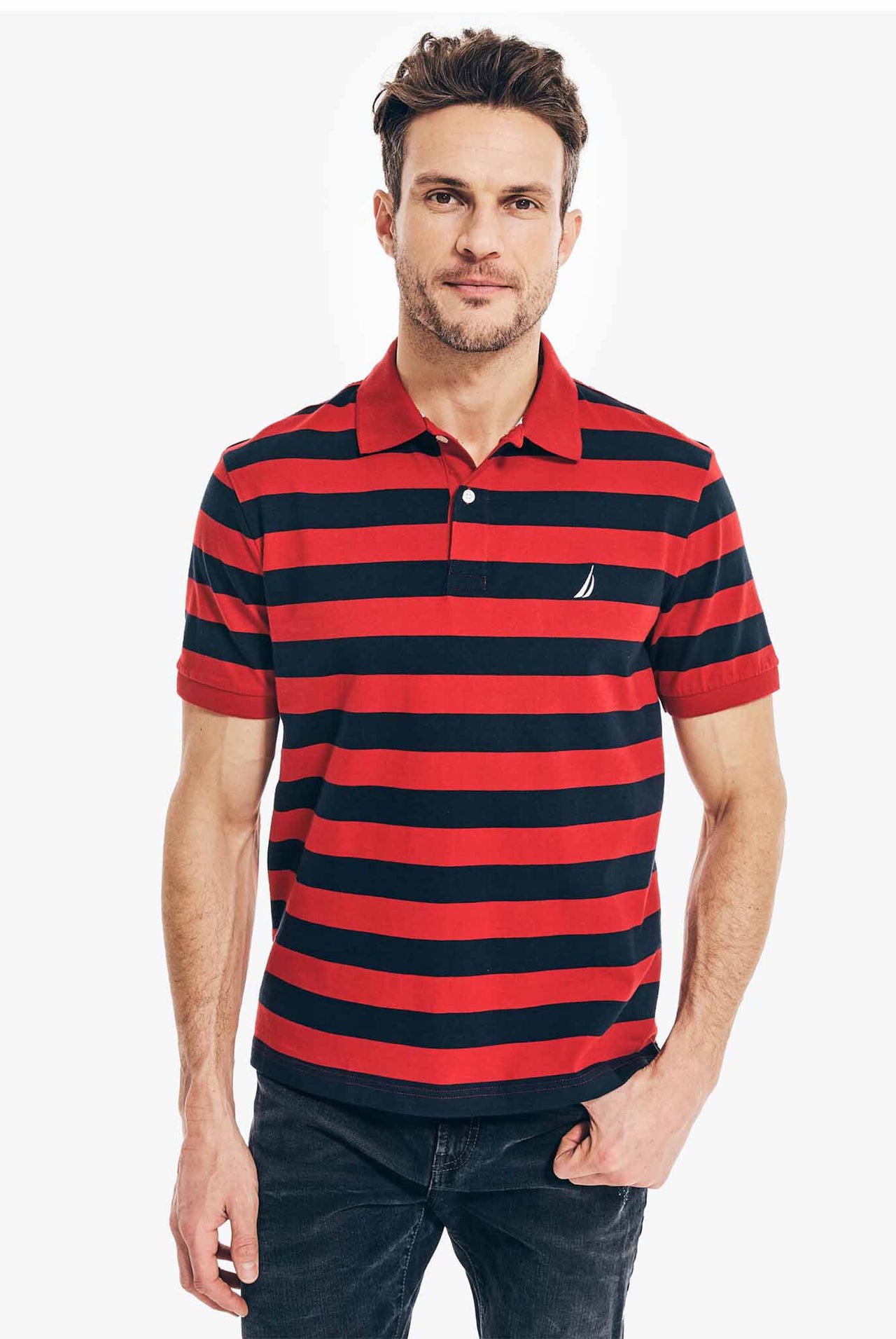 Polo Nautica Classic Fit Rojo Con Rayas