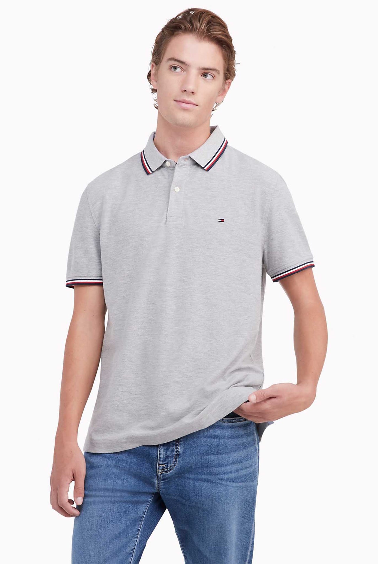Polo Tommy Hilfiger Gris Con Lineas