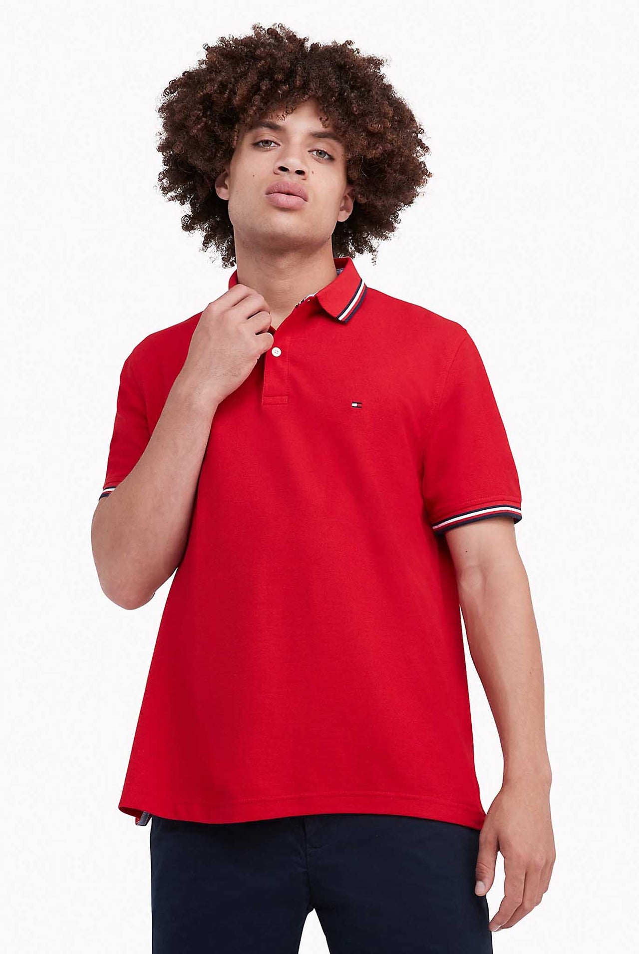 Polo Tommy Hilfiger Rojo Con Lineas