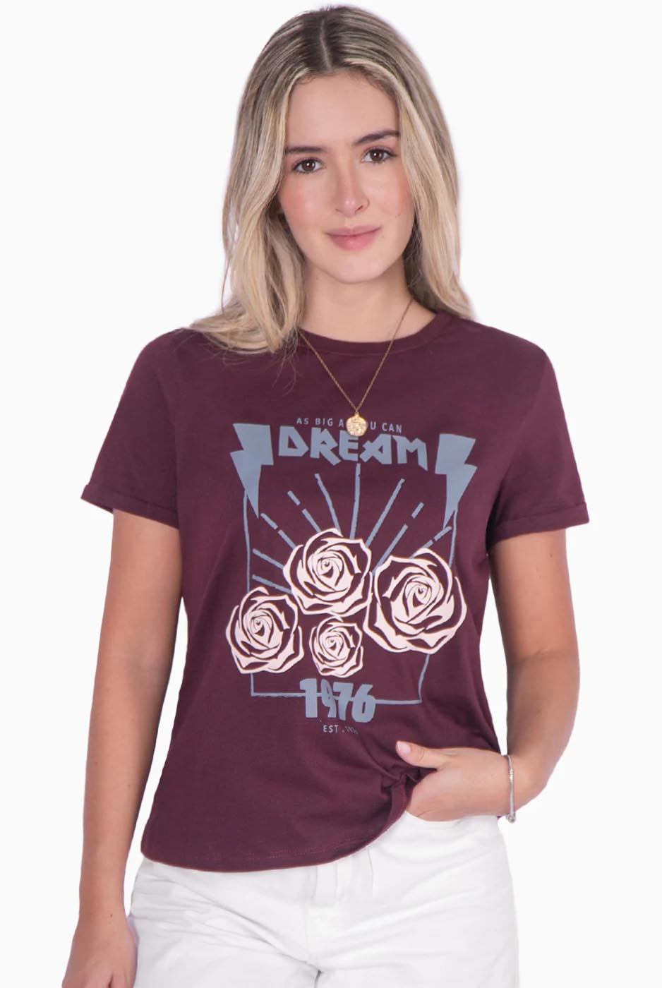 Camiseta Flashy Con Estampado " Dream" Y Rosas Lydie
