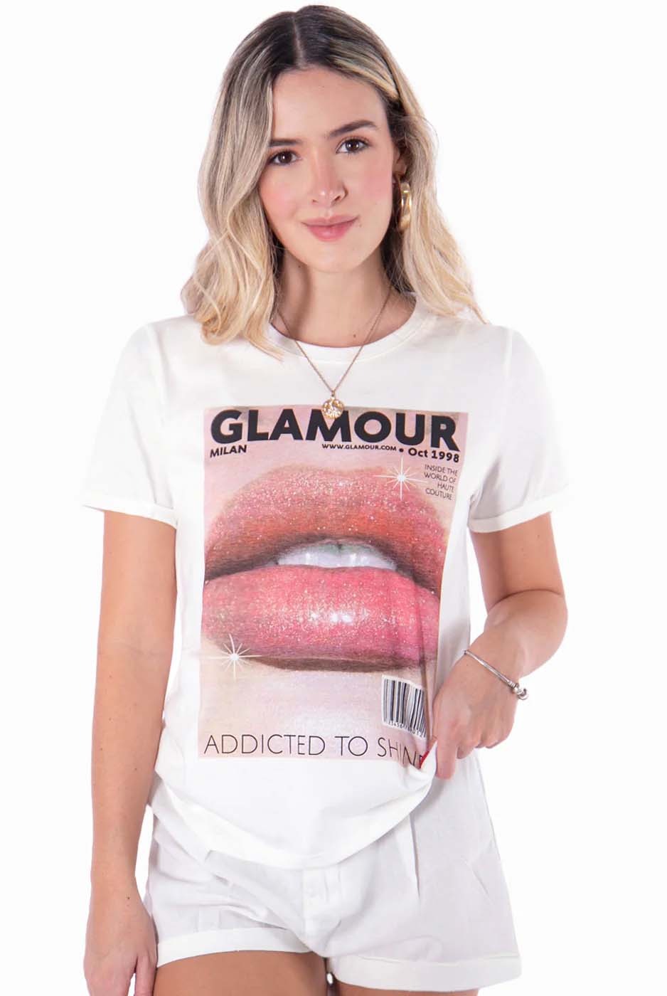 Camiseta Flashy Con Estampado " Glamour" y Boca Maeva
